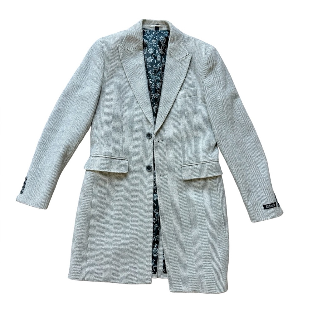 Men’s Gianni Feraud Double Breasted Gray Wool Trench Coat - Size M